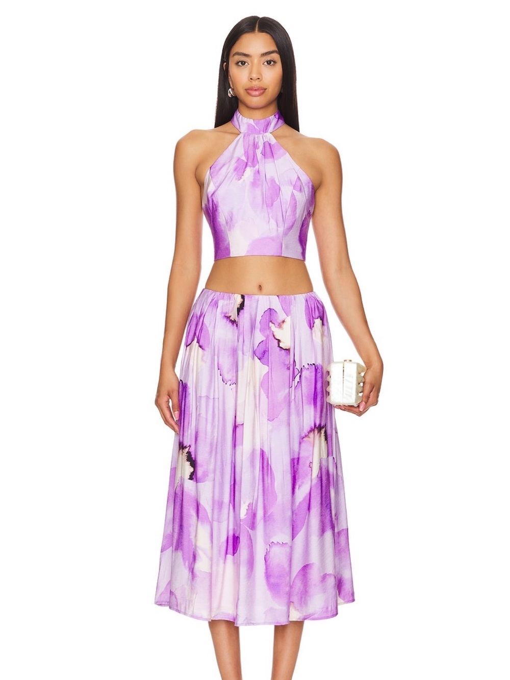 Bardot Lilac Floral Midi Skirt